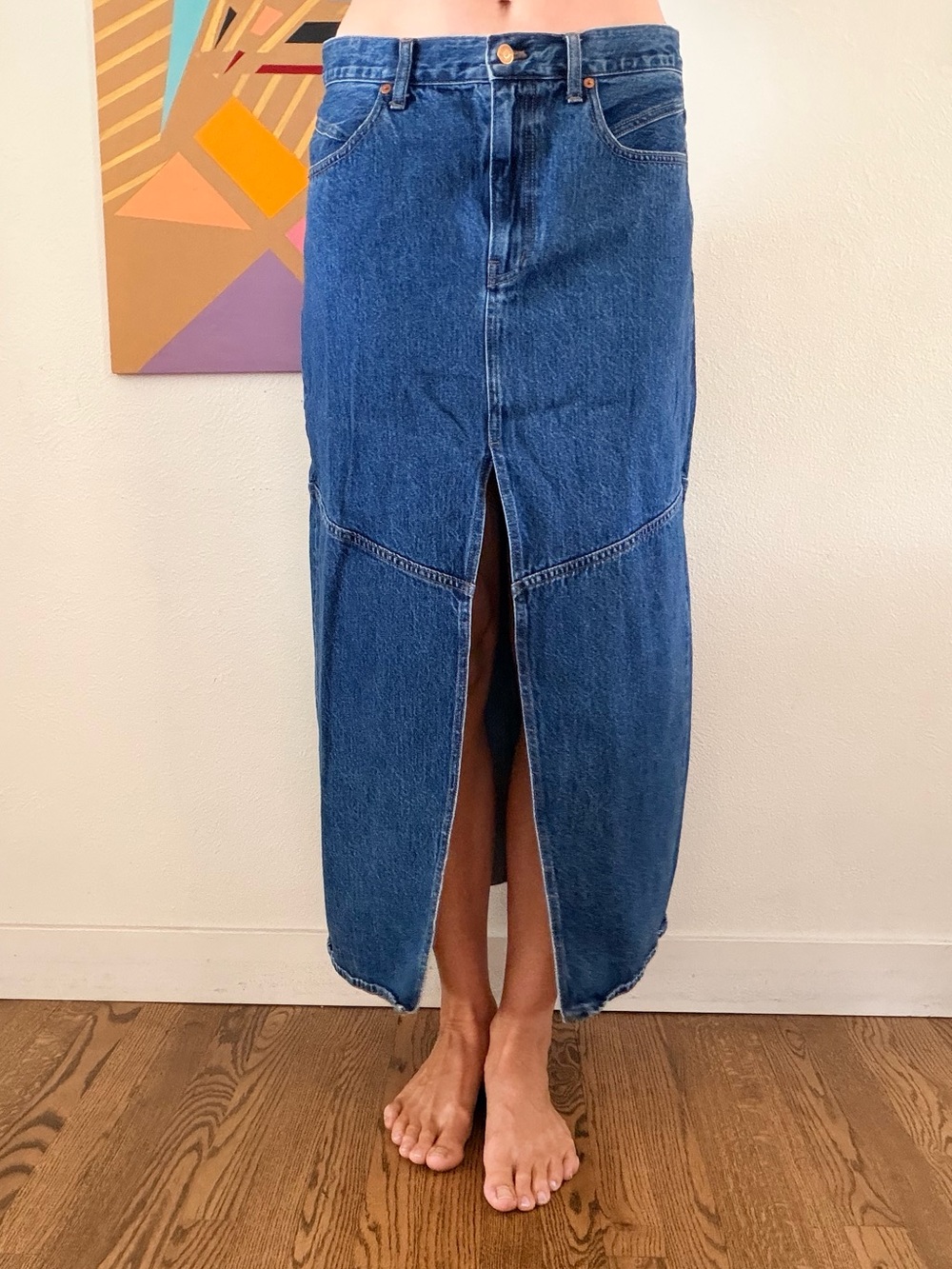 Madewell Dark Blue Denim Maxi Skirt with Center Front Slit